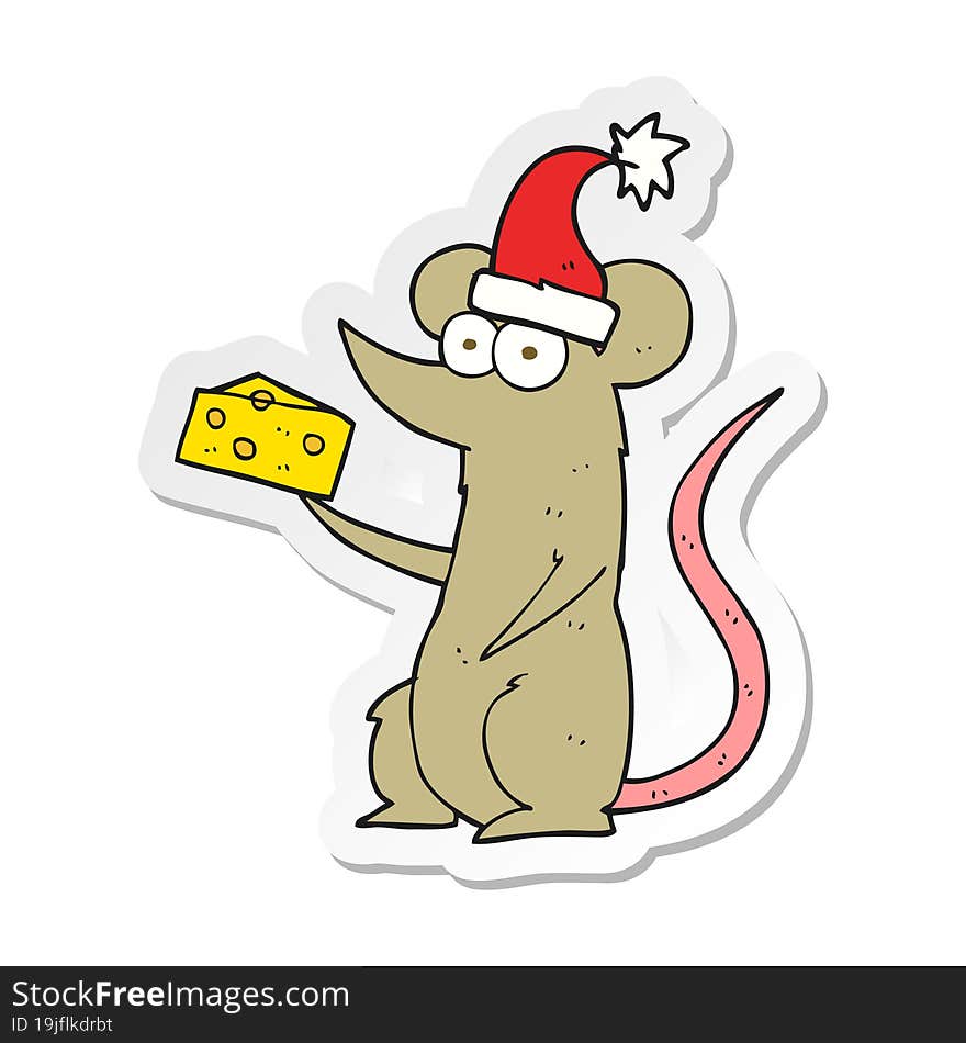 sticker of a cartoon christmas mouse with cheese