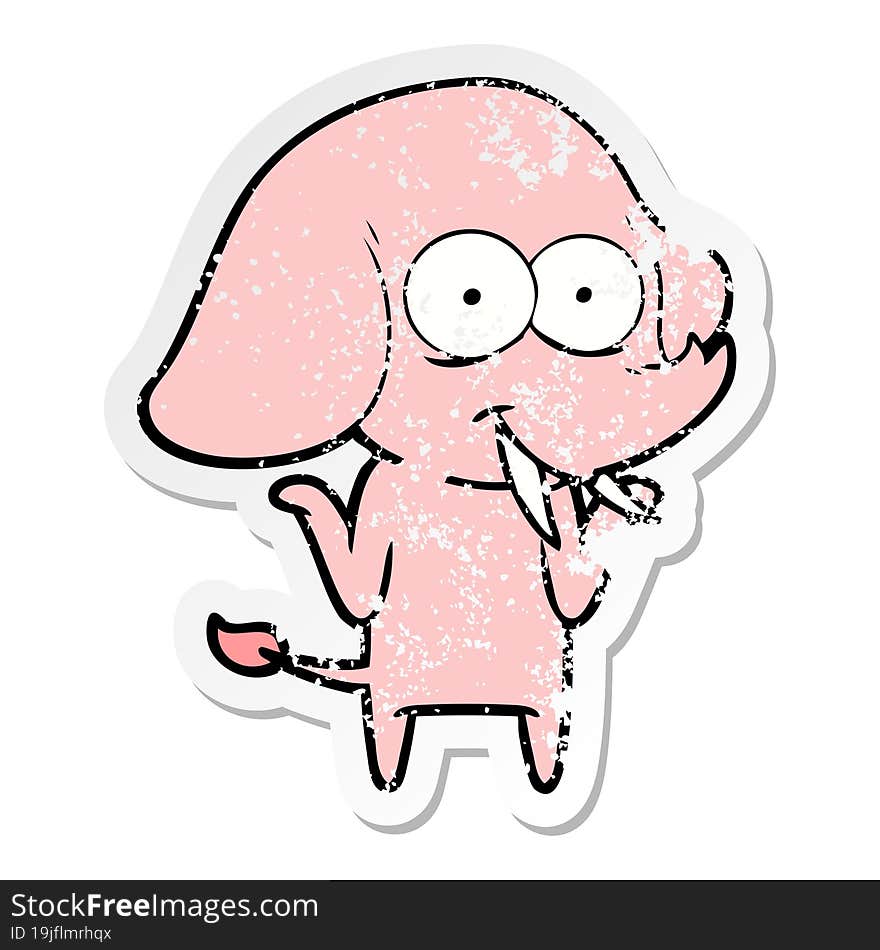 distressed sticker of a happy cartoon elephant