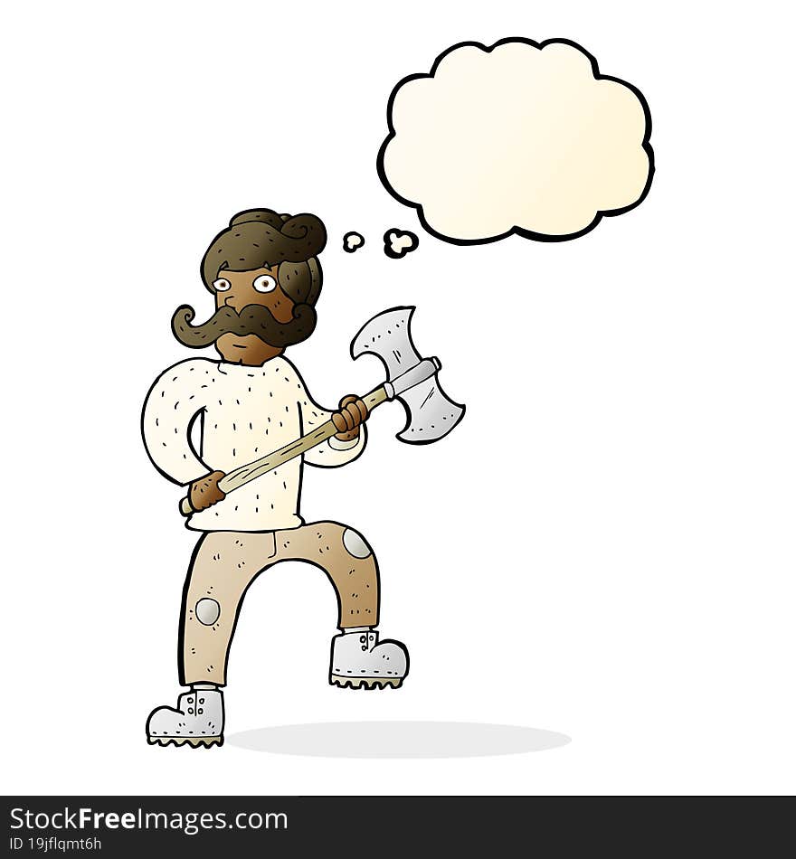 cartoon man with axe with thought bubble