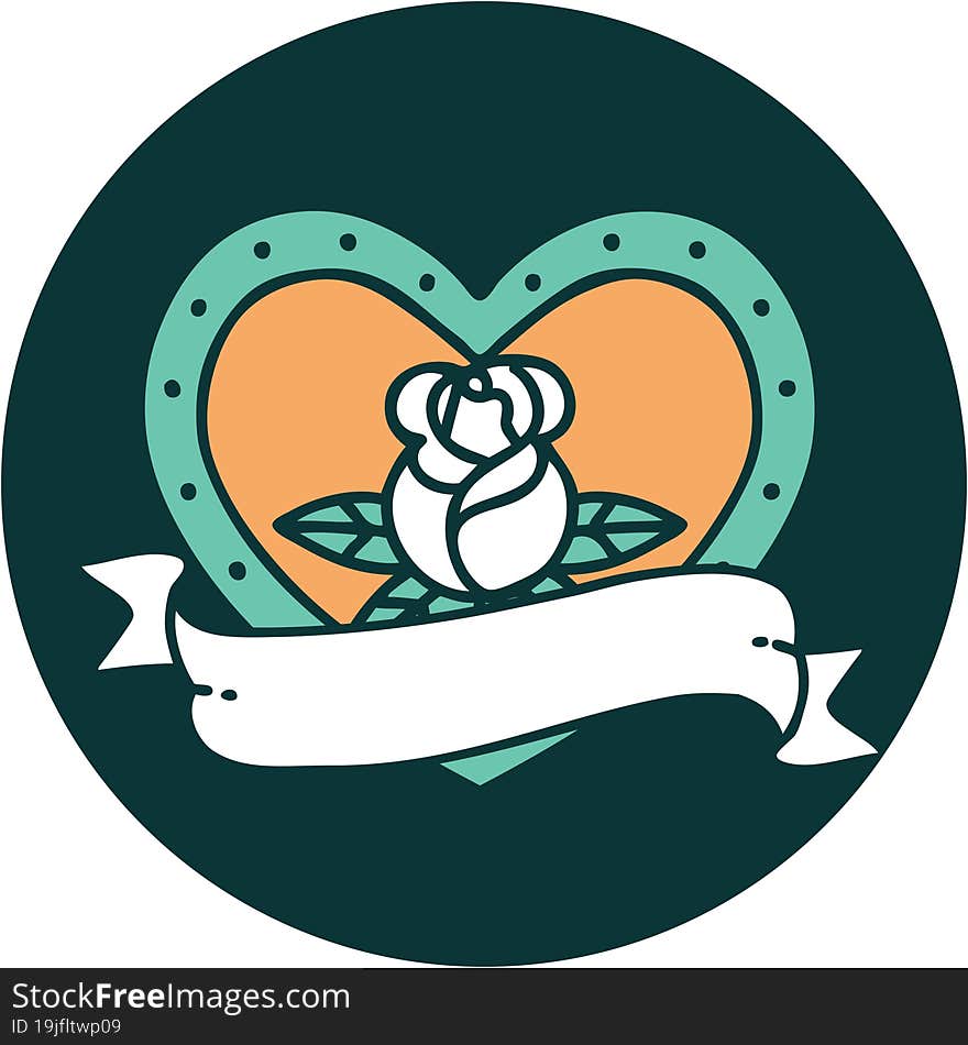 iconic tattoo style image of a heart rose and banner. iconic tattoo style image of a heart rose and banner