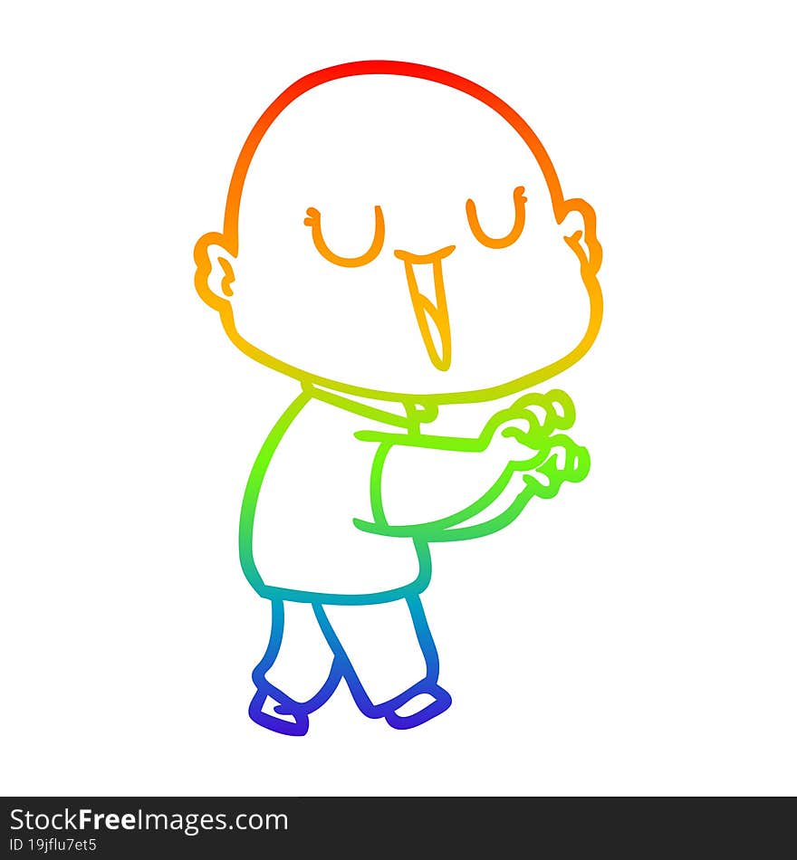 rainbow gradient line drawing happy cartoon bald man