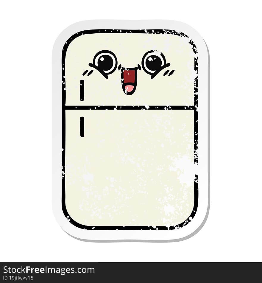 distressed sticker of a cute cartoon fridge freezer