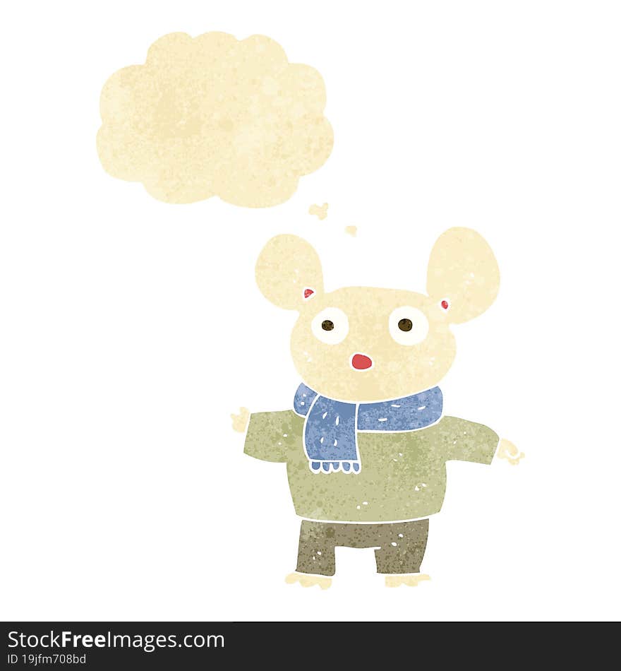 Cartoon Mouse In Clothes With Thought Bubble