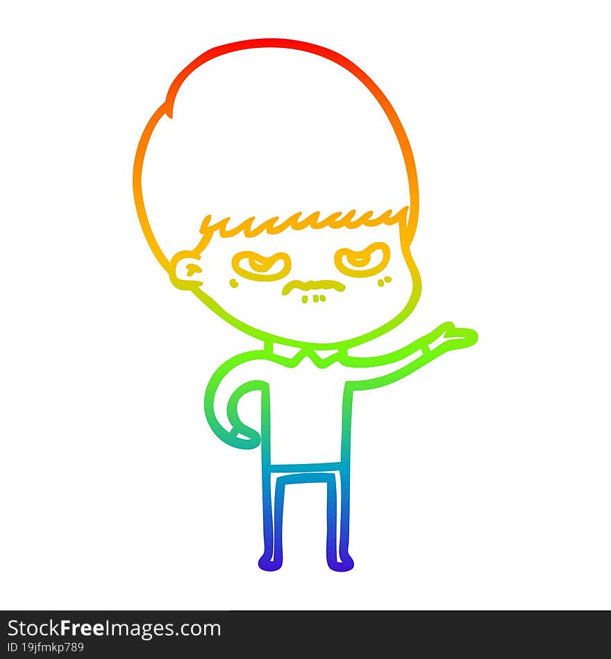 rainbow gradient line drawing cartoon angry boy