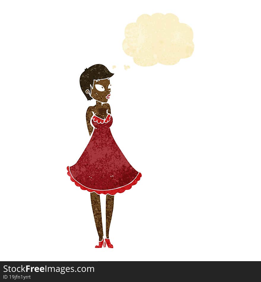 Cartoon Pretty Woman In Dress With Thought Bubble