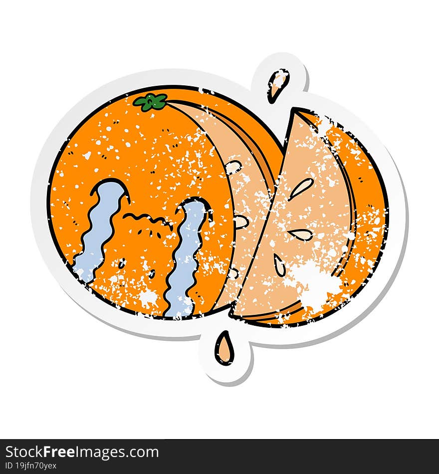 Distressed Sticker Of A Cartoon Orange