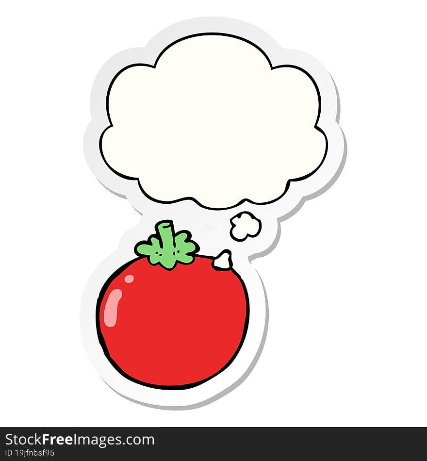 cartoon tomato and thought bubble as a printed sticker