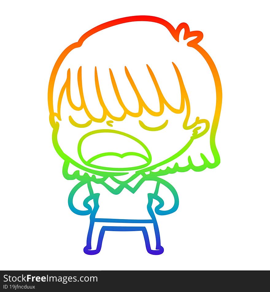 rainbow gradient line drawing cartoon woman talking loudly