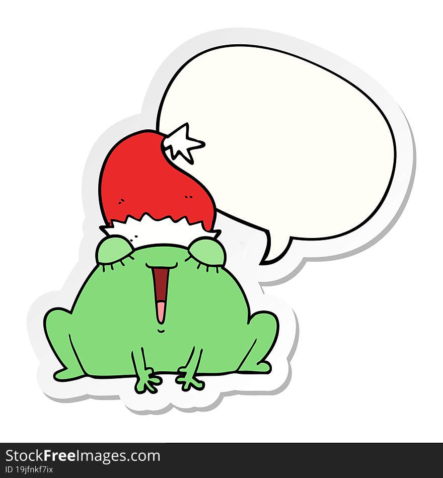 cute cartoon christmas frog and speech bubble sticker