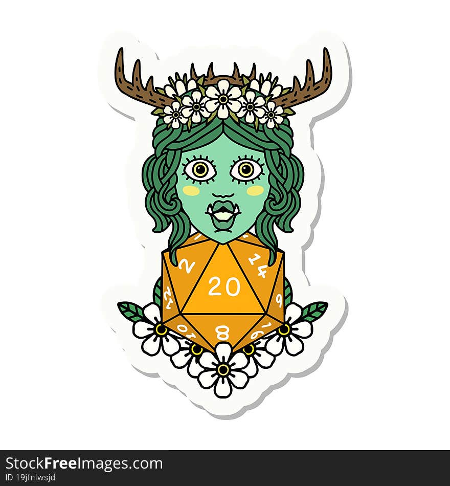 half orc druid with natural twenty dice roll sticker