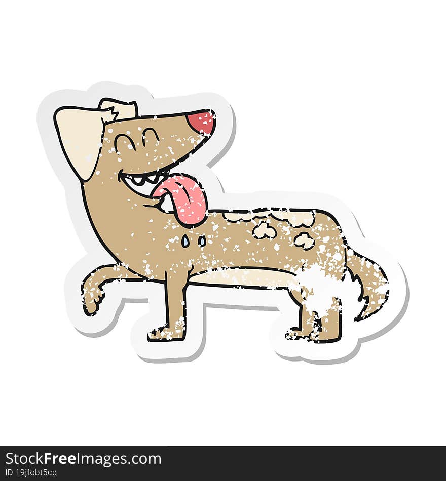 retro distressed sticker of a cartoon panting dog