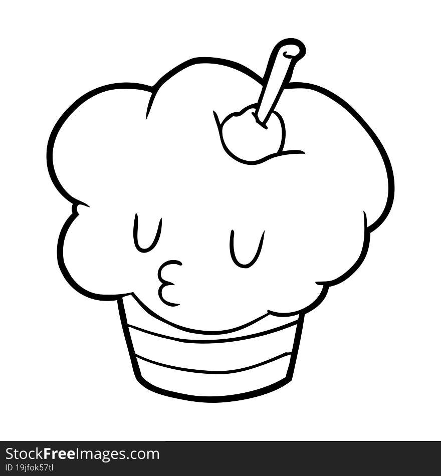 funny line drawing of a cupcake. funny line drawing of a cupcake