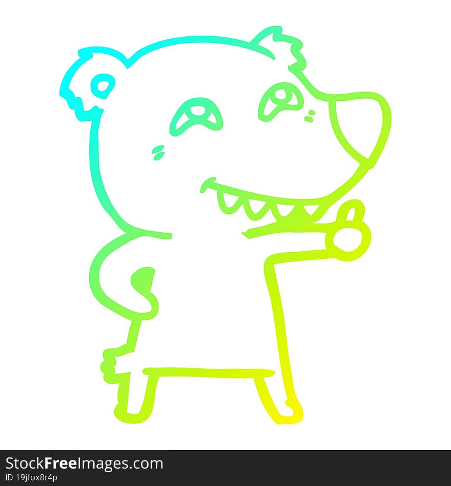 cold gradient line drawing of a cartoon polar bear giving thumbs up sign