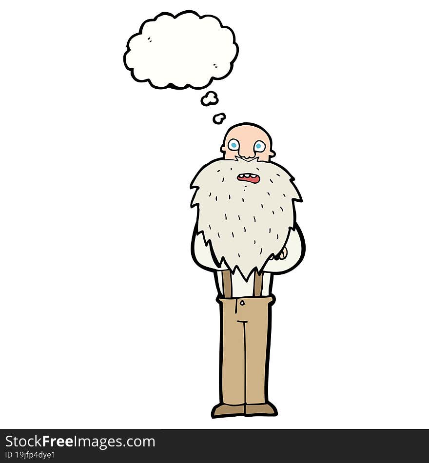 cartoon bearded old man with thought bubble