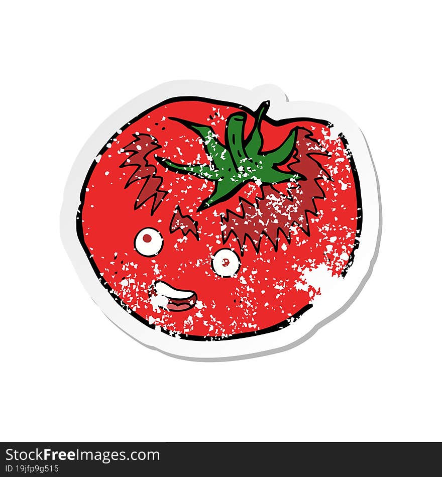 retro distressed sticker of a cartoon tomato