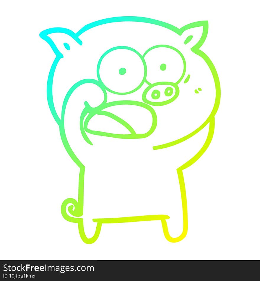 Cold Gradient Line Drawing Cartoon Pig Shouting