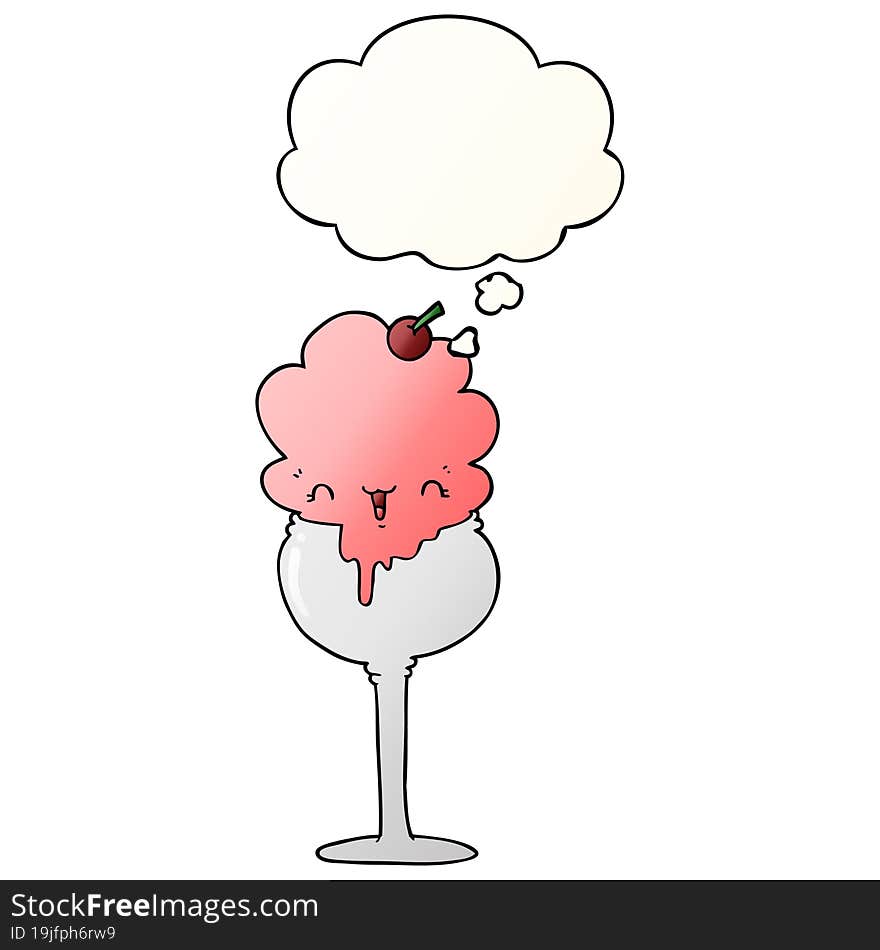 cute cartoon ice cream desert and thought bubble in smooth gradient style