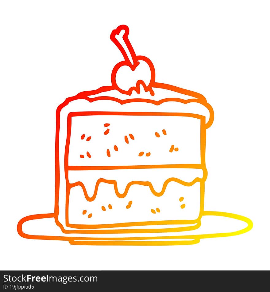 warm gradient line drawing cartoon cake slice