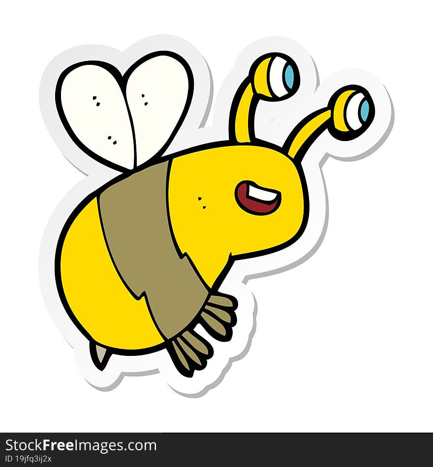 sticker of a cartoon happy bee