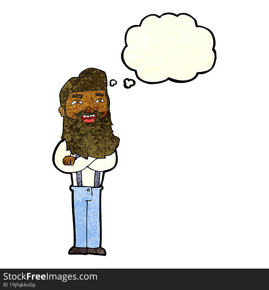 cartoon happy man with beard with thought bubble