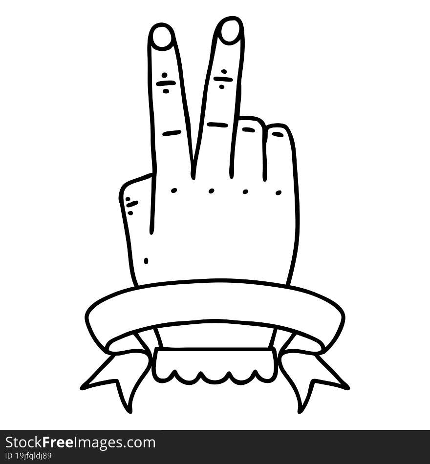 victory v hand gesture with banner illustration