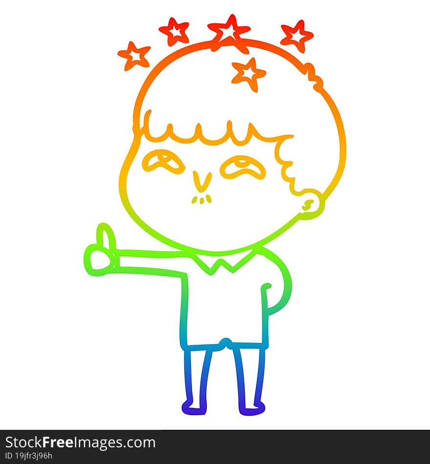 rainbow gradient line drawing cartoon amazed boy