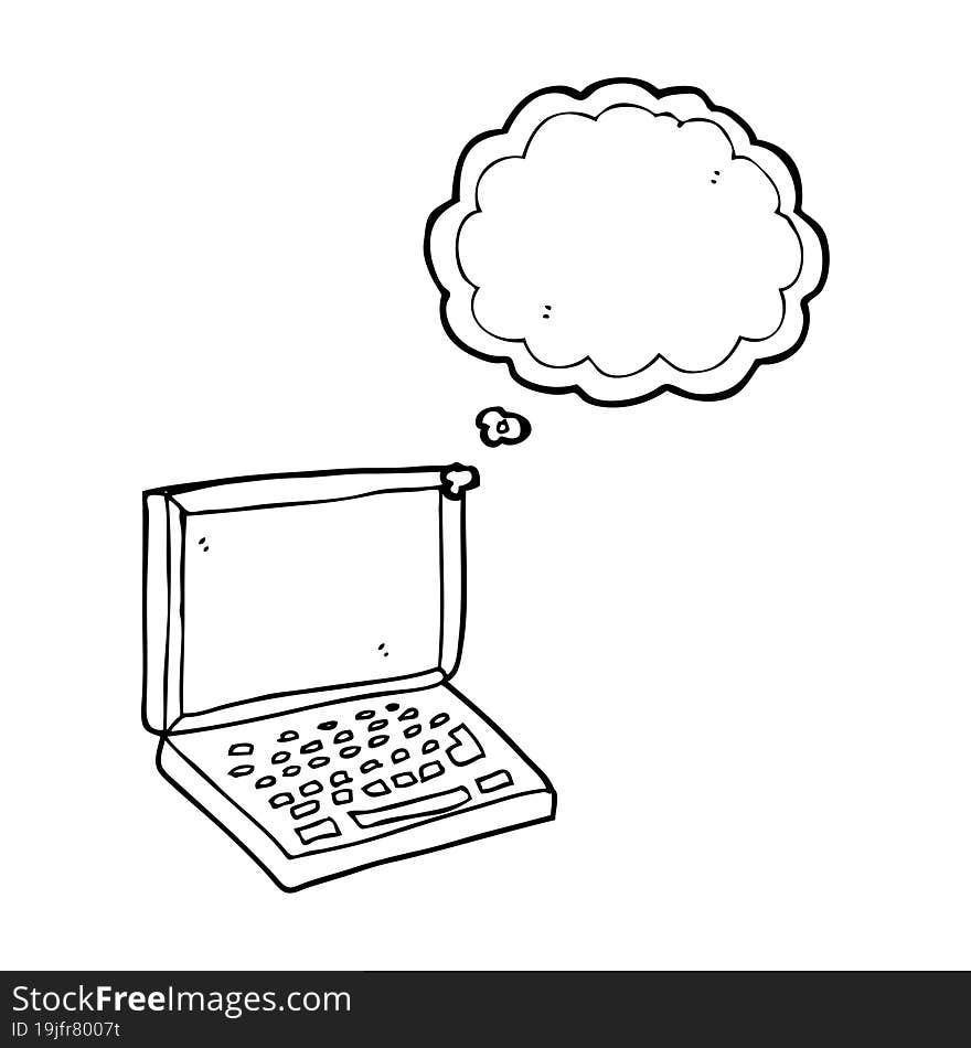 freehand drawn thought bubble cartoon laptop computer