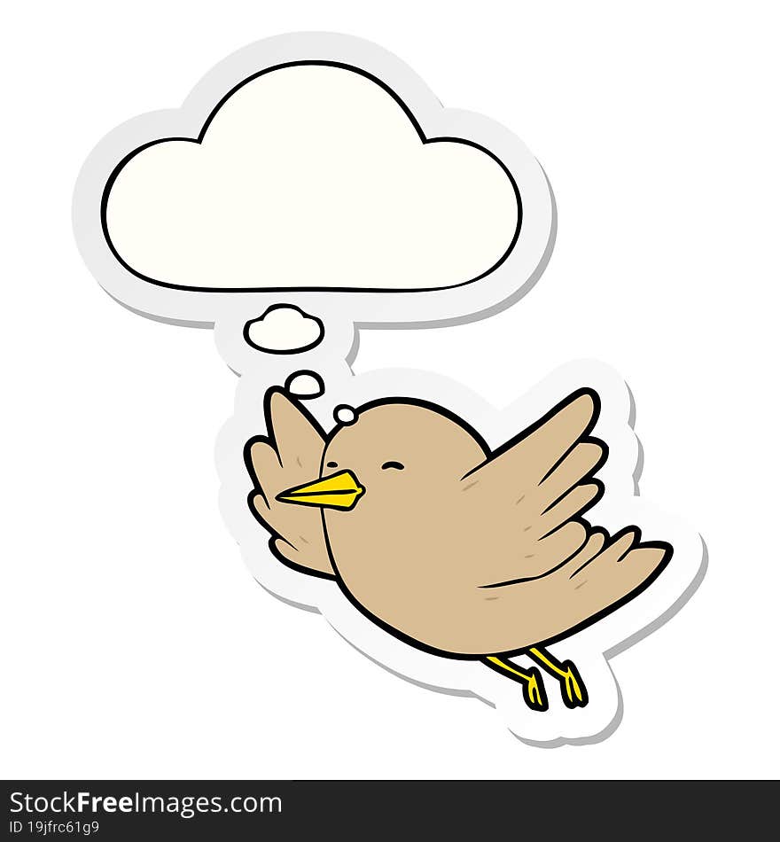 cartoon bird with thought bubble as a printed sticker