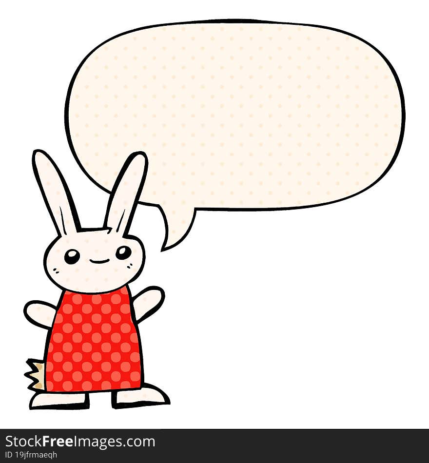 cute cartoon rabbit with speech bubble in comic book style