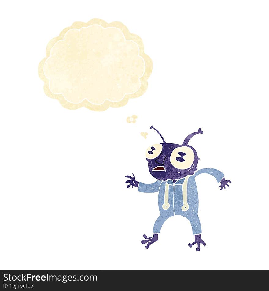 Cartoon Alien Spaceman With Thought Bubble