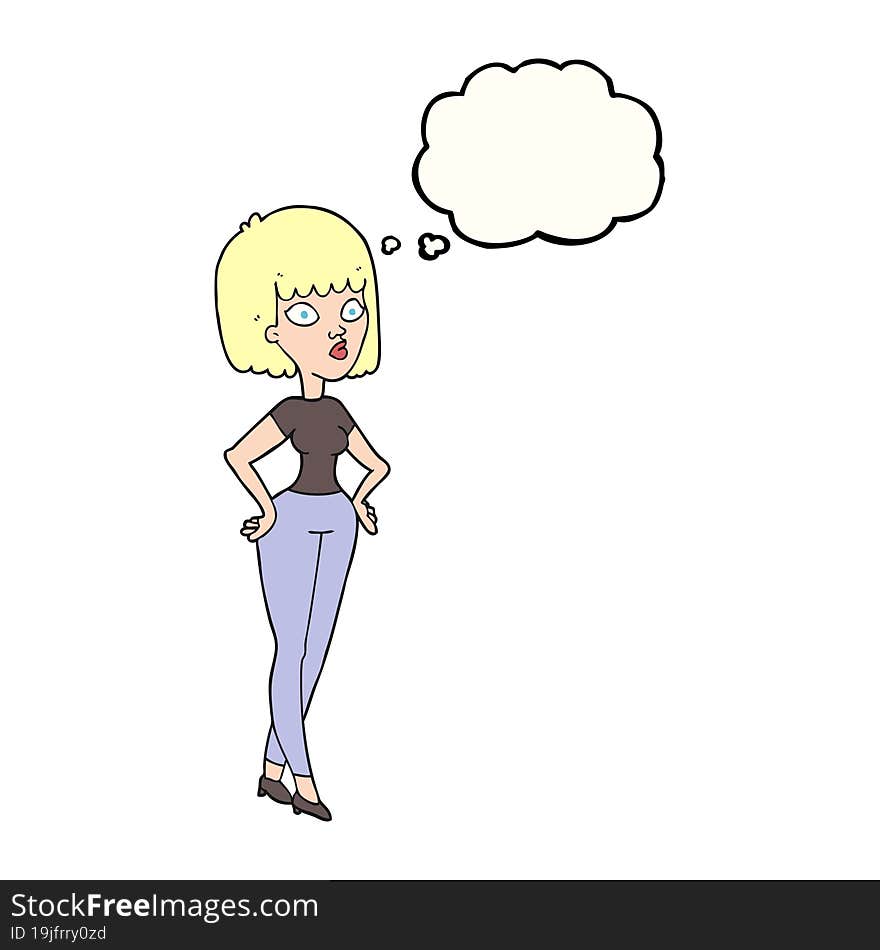 Thought Bubble Cartoon Woman With Hands On Hips