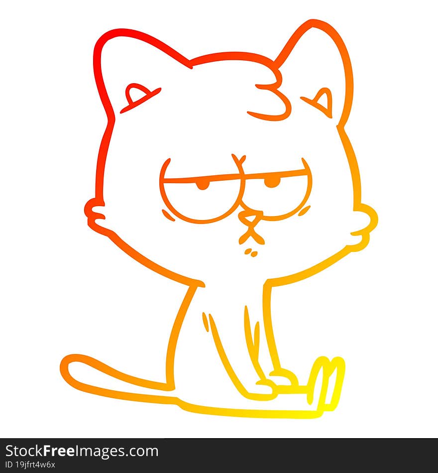 warm gradient line drawing bored cartoon cat