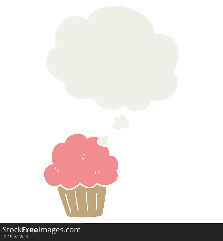 cartoon  muffin with thought bubble in retro style