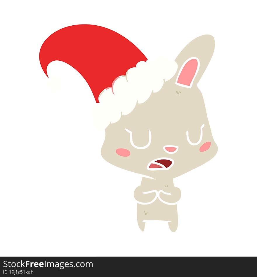 flat color style cartoon rabbit wearing christmas hat