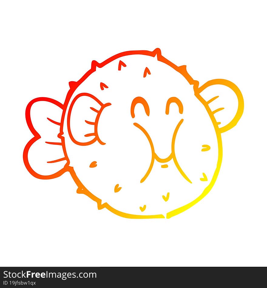 Warm Gradient Line Drawing Cartoon Puffer Fish