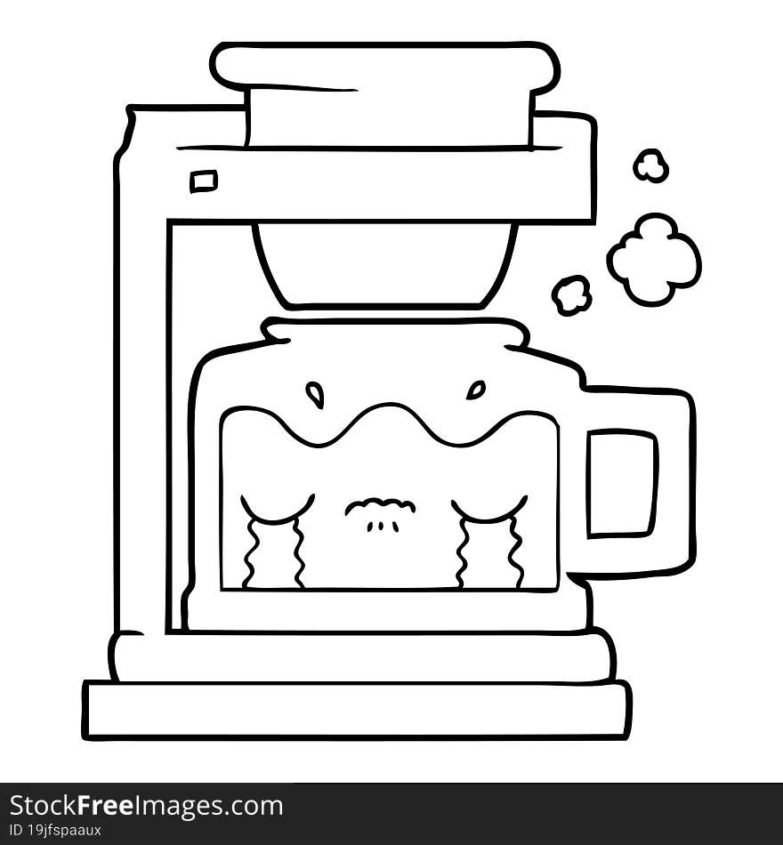 cartoon crying filter coffee machine. cartoon crying filter coffee machine