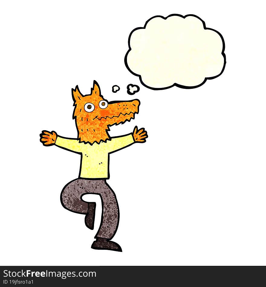 cartoon fox man with thought bubble