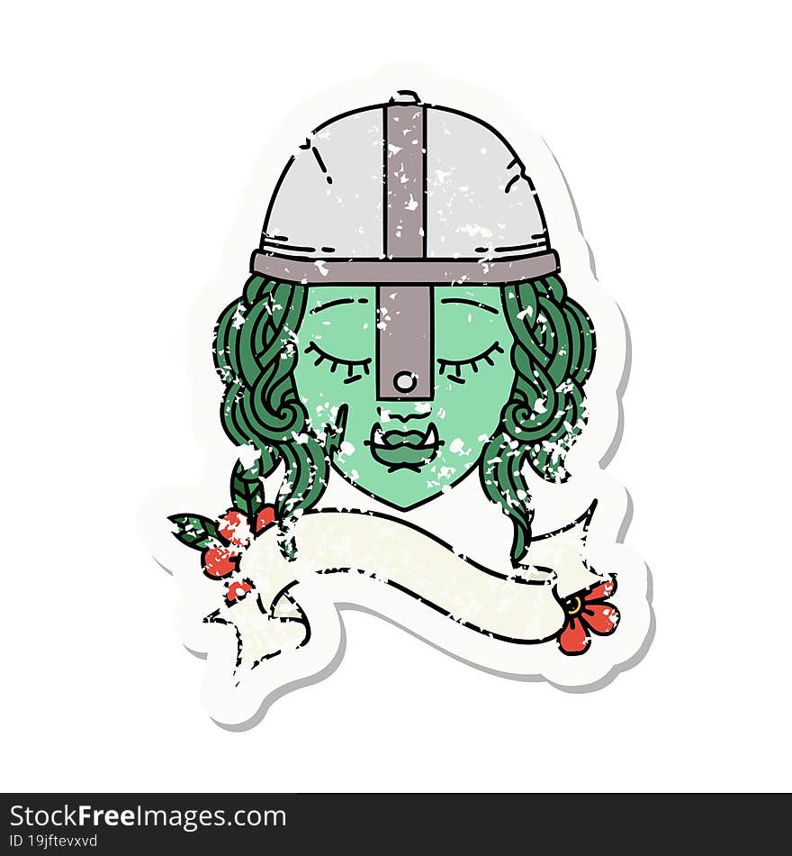 grunge sticker of a orc fighter character face. grunge sticker of a orc fighter character face