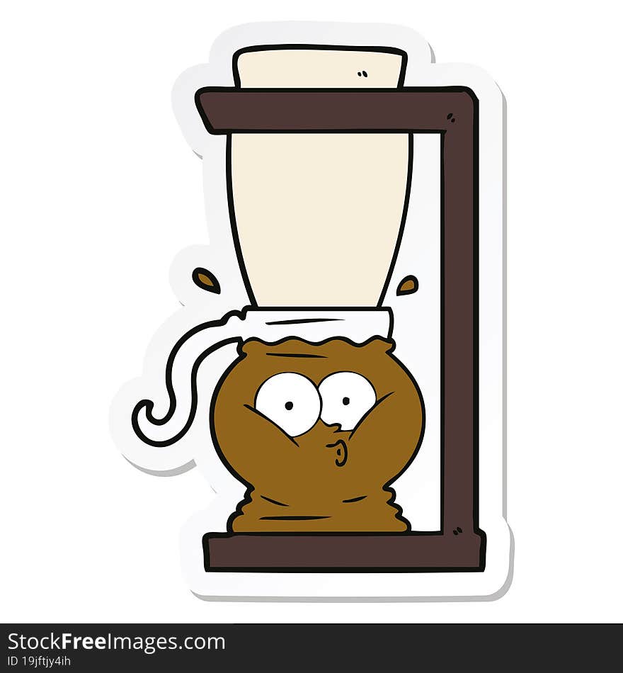 sticker of a cartoon filter coffee machine