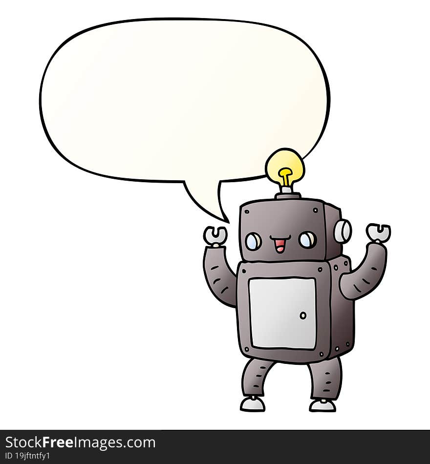 cartoon happy robot with speech bubble in smooth gradient style