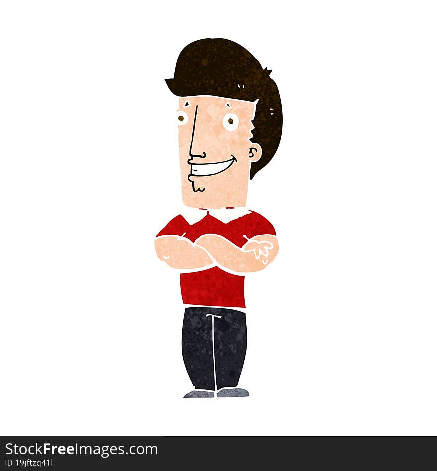 Cartoon Man With Folded Arms Grinning