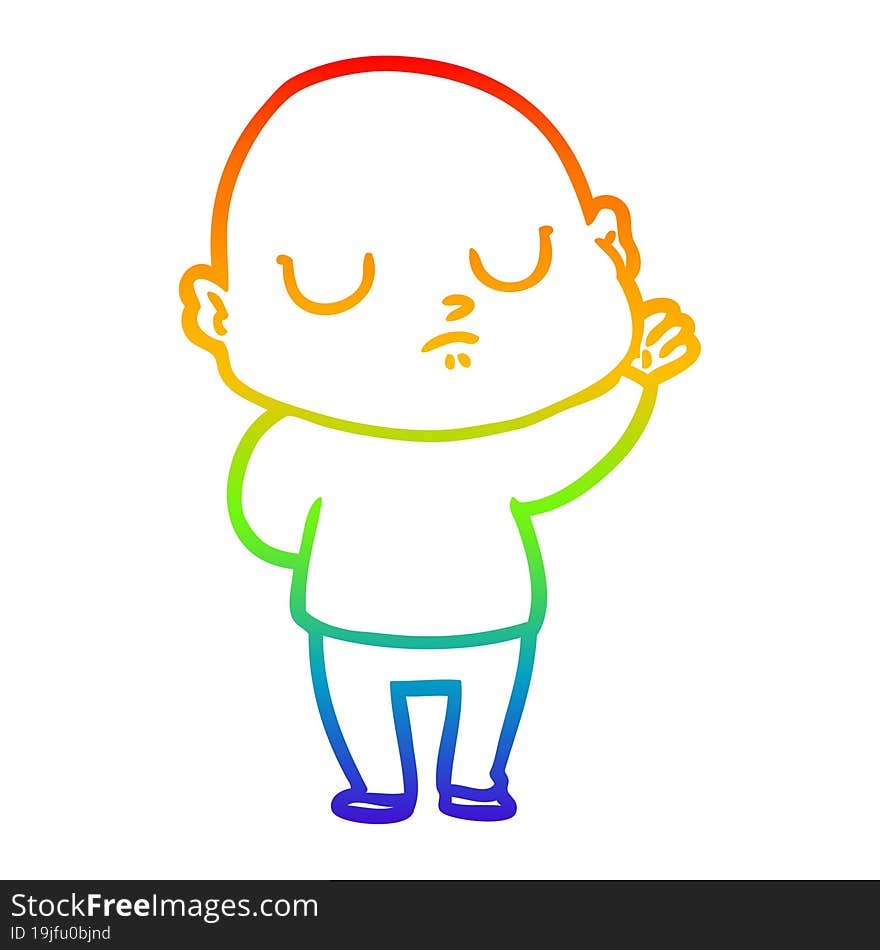 Rainbow Gradient Line Drawing Cartoon Bald Man