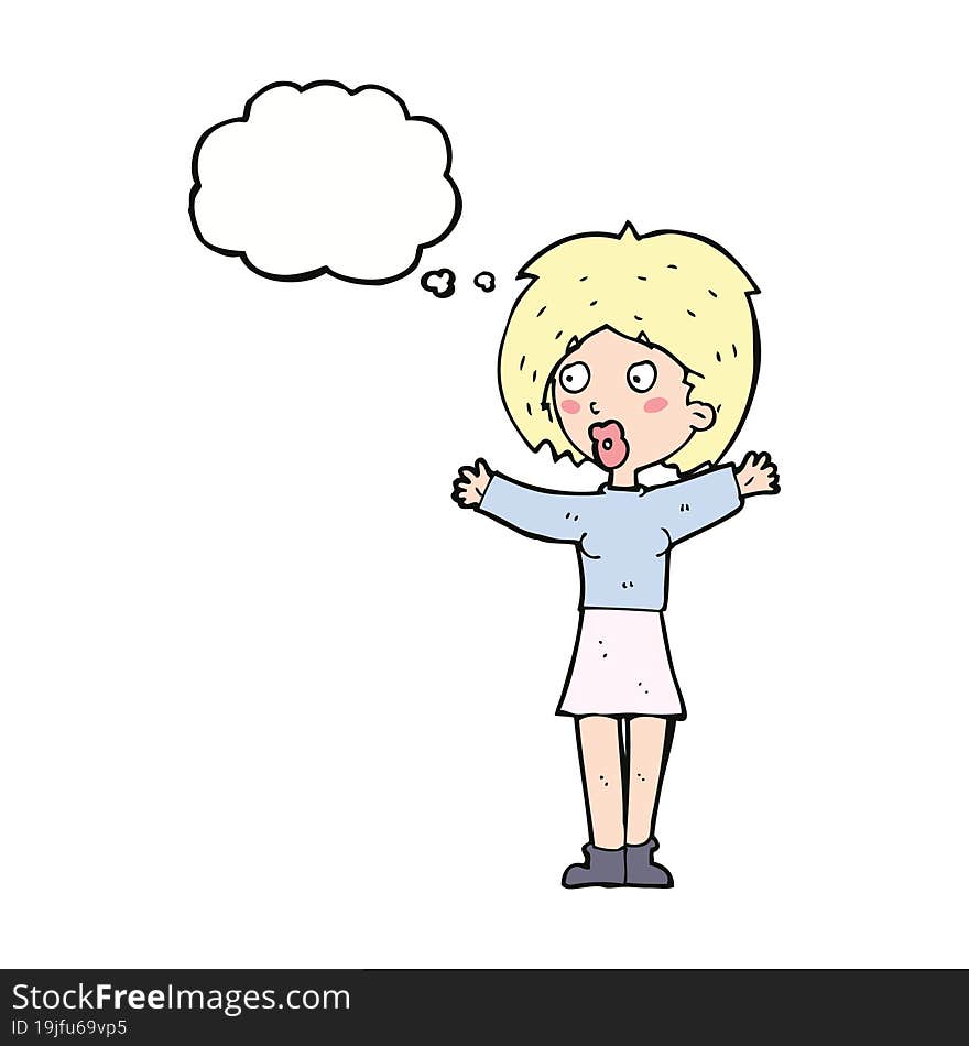 cartoon worried woman with thought bubble