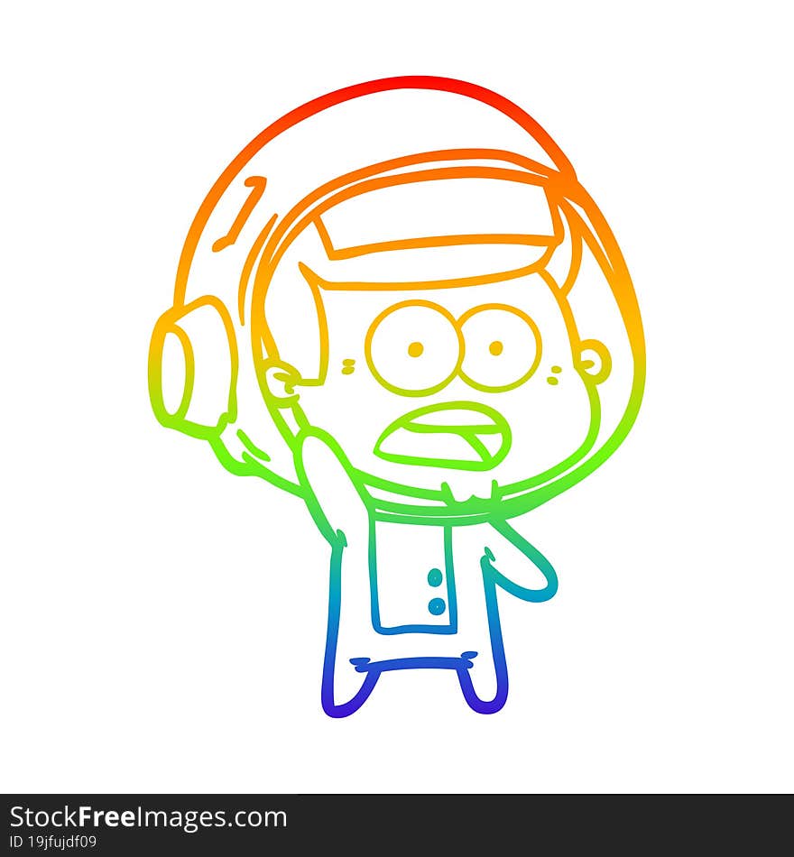 rainbow gradient line drawing cartoon surprised astronaut