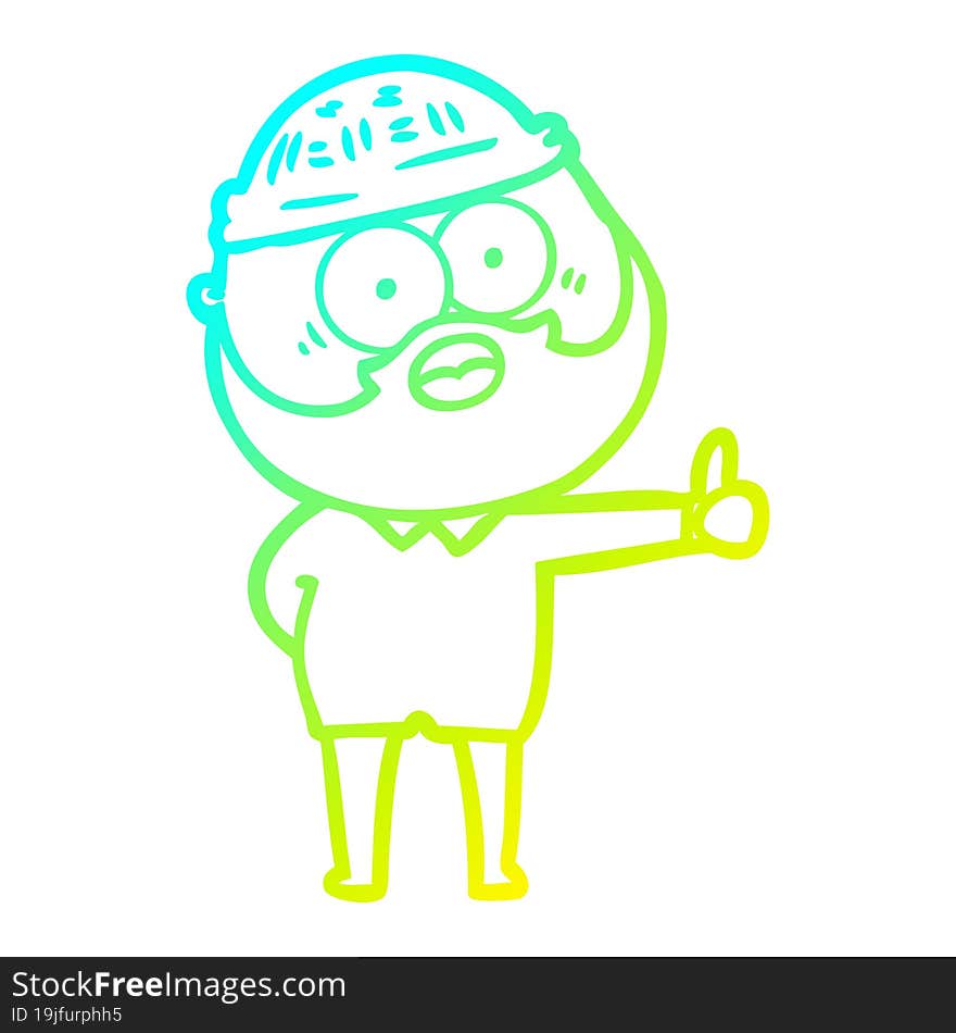 cold gradient line drawing of a cartoon bearded man giving thumbs up sign