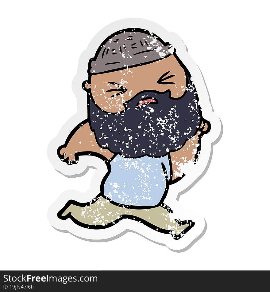 distressed sticker of a cartoon man with beard