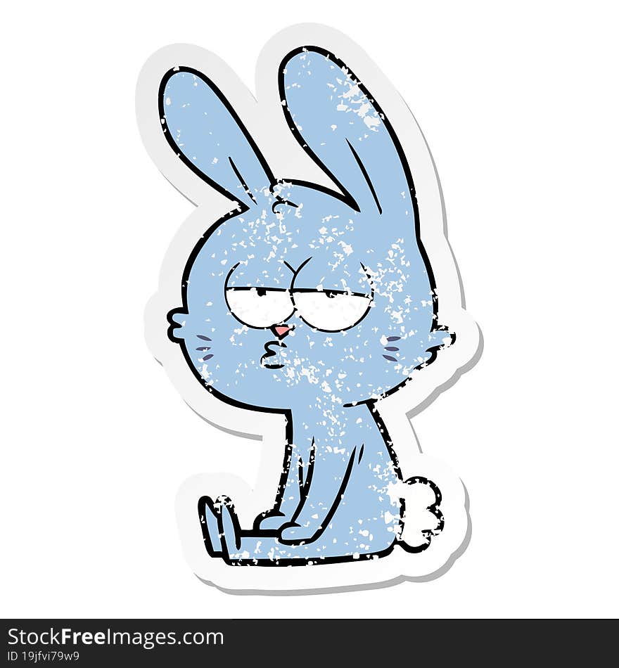 distressed sticker of a cute cartoon rabbit