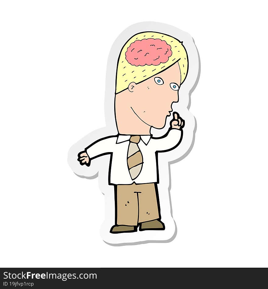 sticker of a cartoon businessman with huge brain