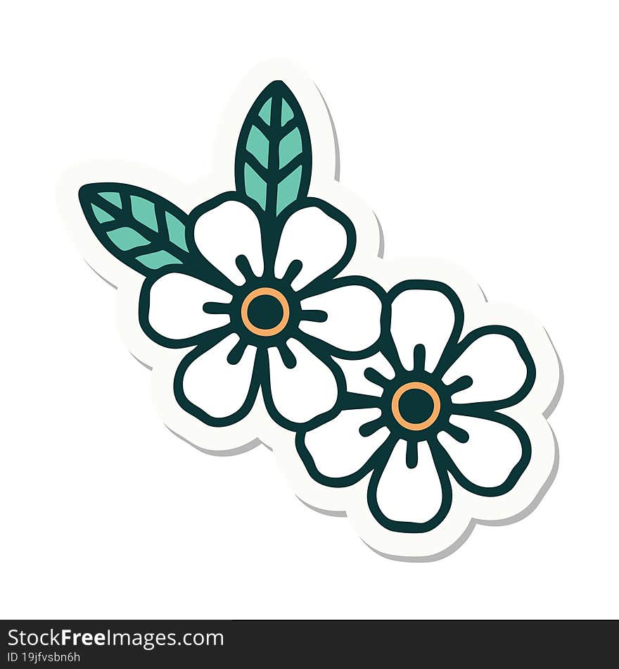 sticker of tattoo in traditional style of flowers. sticker of tattoo in traditional style of flowers