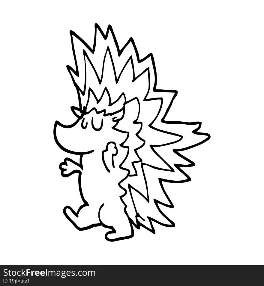 line drawing cartoon spiky hedgehog